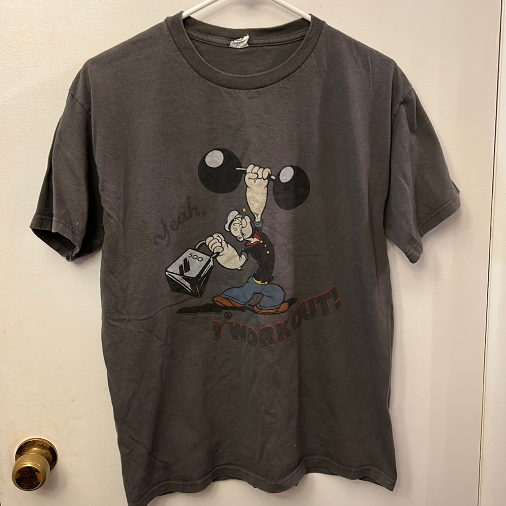 Popeye Grey Adult T-shirt Pit to pit ~20”
